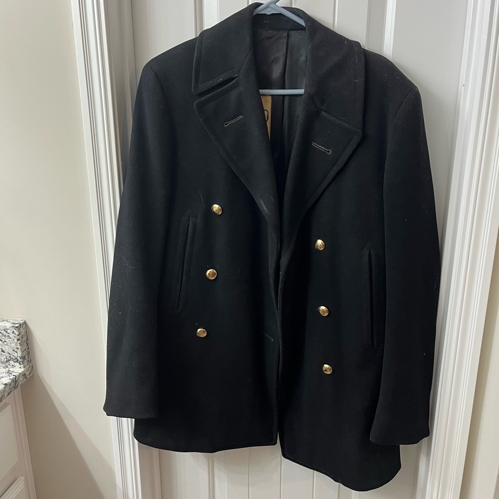 Jacob Reeds Sons Black Vintage Wool Pea Coat with Brass Buttons